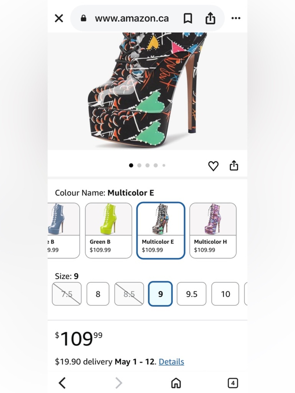 Black Multi-Color Graffiti Lace-Up Platform Ankle Boots Stiletto Shoe Size 9 NEW - Picture 8 of 8